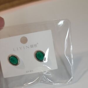 Green Oval Stud Earrings